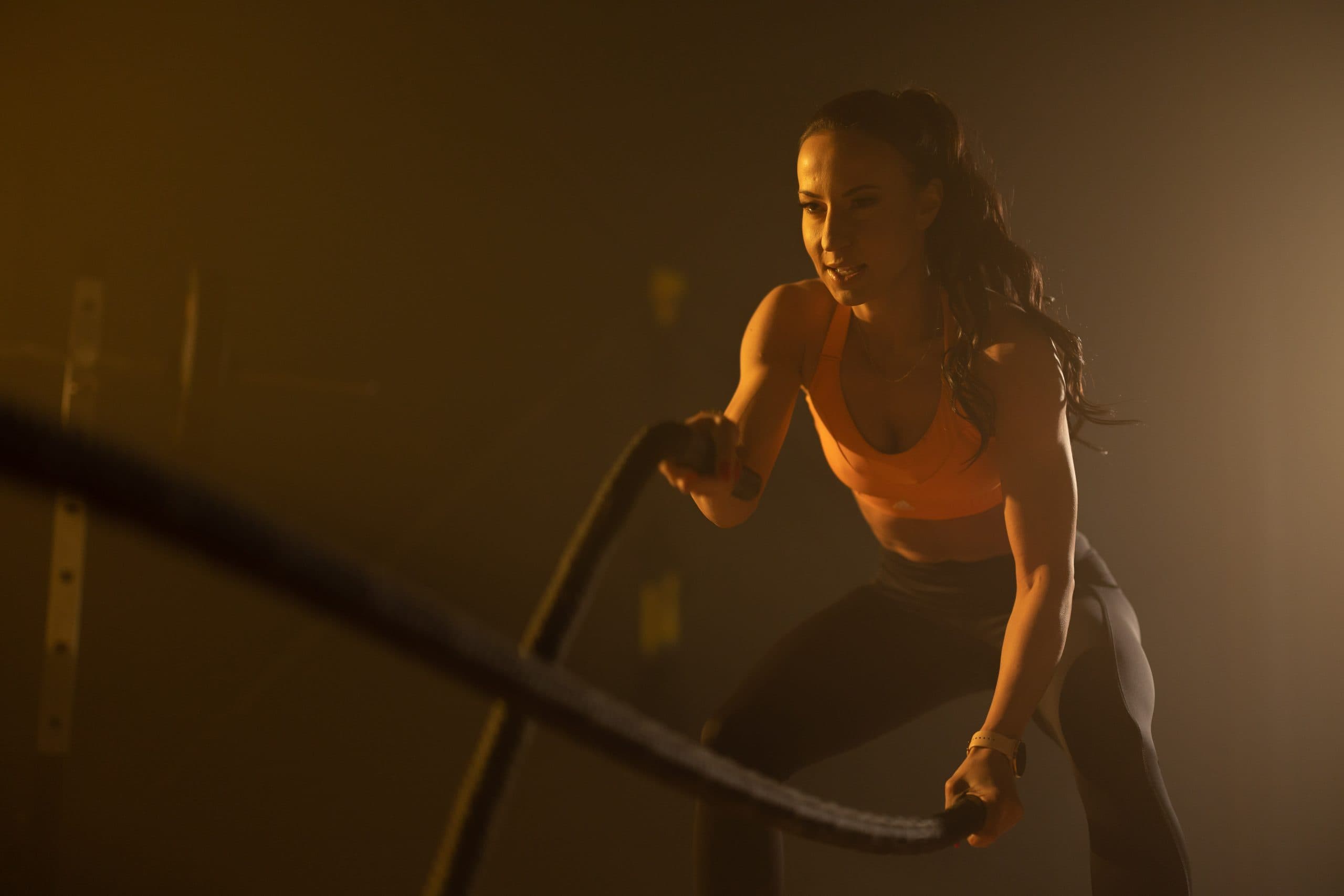 Katja Križan training with battle ropes